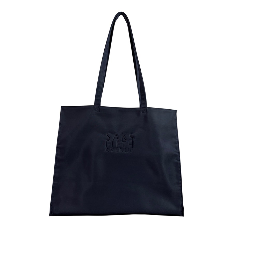 Saks Fifth Avenue Navy Blue Nylon‎ Tote Bag Embroidered Logo Minimalist Carryall